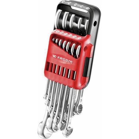 Facom – Jeu de 12 clés mixtes 440 (7 à 19 mm) – Fourche orientée à 15° pour accès latéral – Résistant aux chocs et produits chimiques