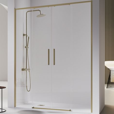 Paroi de douche 2 verres fixes + 2 portes coulissantes DELTA or brossé 161-163.6 cm