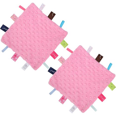 Lot de 2 couvertures de sécurité pour bébé, douces et apaisantes, en peluche rose. (1/5)