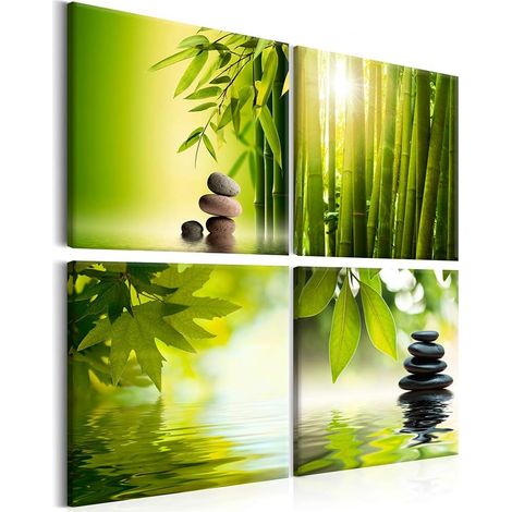 Peinture à l'huile, peinture décorative, quadruple support en bambou suspendu (naturel 4040) (1/3)