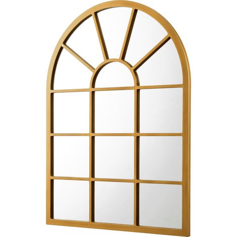 Specchio da parete con finestra rotonda 80 x 60 cm oro 030007959