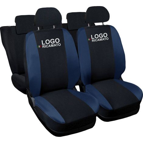 Lupex shop - Coprisedili Auto Compatibili per 600, Made In Italy, set di copri sedili anteriori e posteriori con copri poggiatesta incluso, tessuto poliestere, Nero - Blu Scuro