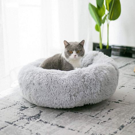 Runder Plüsch-Haustierkorb, weich, selbstheizend, für Katzen und kleine Hunde, Mini/Mittelgroß, für gemütliche Nickerchen, Herbst/Winter, 50 cm