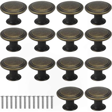 Poignées de tiroir anciennes lot de 16, boutons ronds en bronze de 29mm pour meubles, portes et tables de chevet, avec vis incluses (1/5)