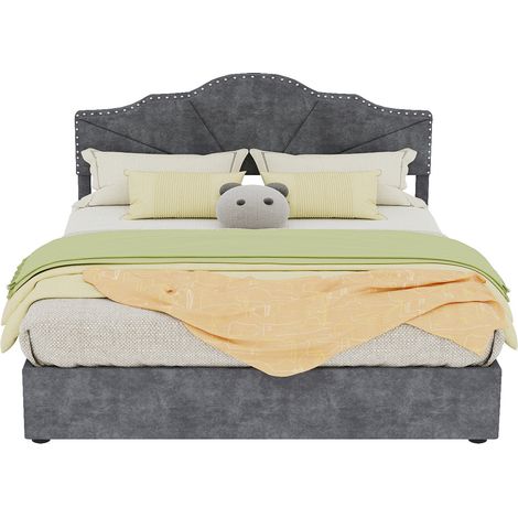 Lit coffre 160/200 cm gris en tissu et métal avec matelas inclus (1/5)