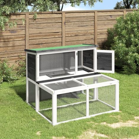 Clapier lapin Cage à Lapin Enclos gris 102x90x84,5 cm bois de pin massif 76364 (1/5)
