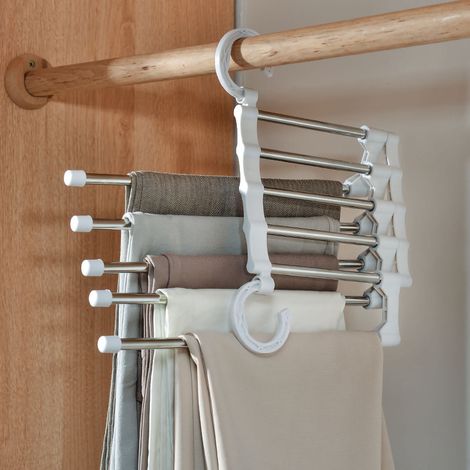 Multifunktionaler, faltbarer Hosenbügel aus Edelstahl, große Ausführung, weiß, ausziehbarer, wandmontierter Kleideraufbewahrungsständer, Einzelset (1/3)