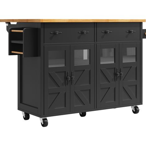 Isola cucina multifunzionale nera con ruote e piano estraibile 140 x 73 x 93,5 cm (1/5)
