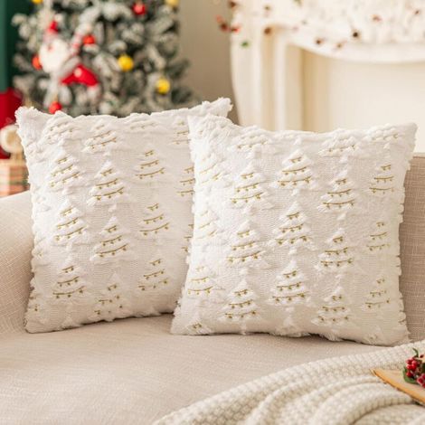 Decoration Noel Housse De Coussin 45x45,2 Pcs Housse Coussin Noel,3D Sapin De NoëL Taie d'oreiller AVCE Broderie De Lanternes Environnantes, pour Canapé, Chambre à Coucher Noel Decoration (1/5)