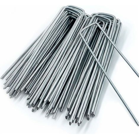 Piquet de Fixation pour Toile de Paillage,50 Piquets de Jardin en Forme de U,pour Bache Anti Herbes,Sardines Camping,Clôture de Jardin,150 MM de Long,25 MM de Large,3 MM de Diamètre (1/5)