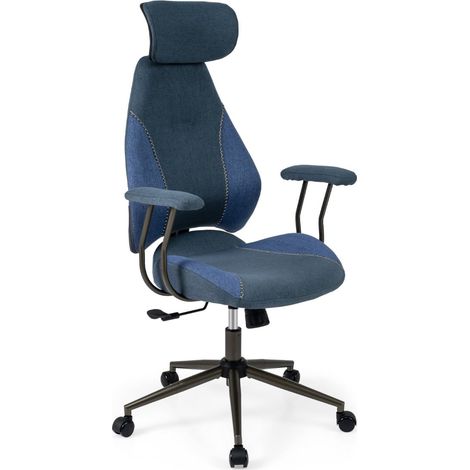 Sedia da ufficio ergonomica, poggiatesta regolabile, lino blu (1/5)