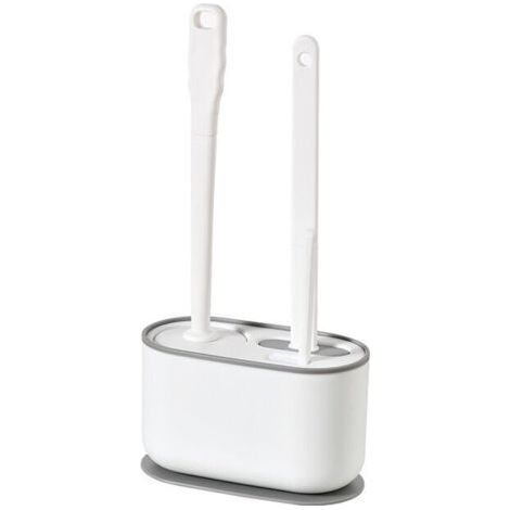 Brosse de Toilette, Ensemble d'Épurateur de Cuvette de Toilette de Salle de Bains Flexible en Silicone, Brosse Toilette Fixée au Mur et au Sol, Blanc (1/5)