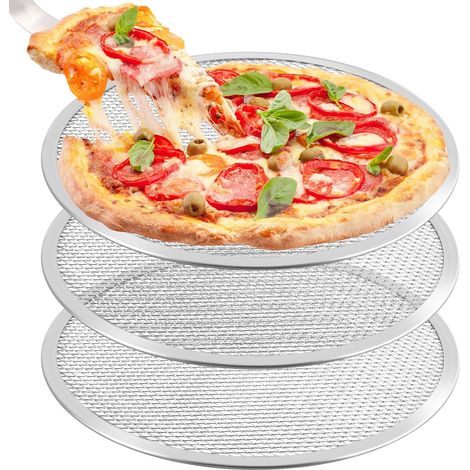 Lot de 3 plaques à pizza, aluminium, antiadhésif, 33 cm, cuisson uniforme, four, maison, restaurant (1/5)