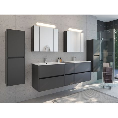 Badmöbelset Taifun 170cm 5tlg mit 2x Spiegelschrank und 2x Seitenschrank grafit