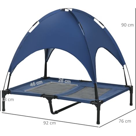 Panier chien avec toit amovible, couchage extérieur repliable, lit surélevé bleu/noir, support ventilé, idéal jardin et terrasse (1/5)