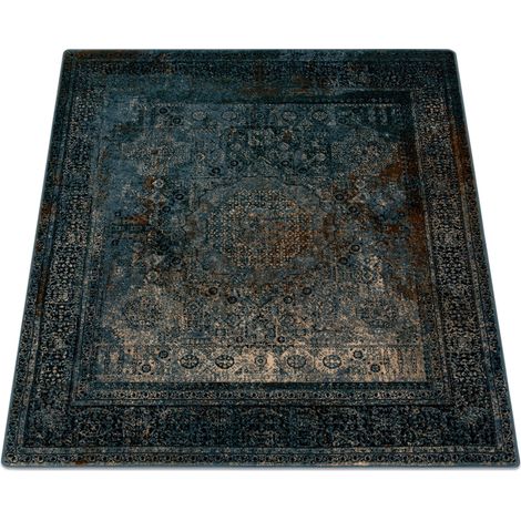 Wollteppich OMEGA MAMLUK Quadrat - Rosette vintage Dunkelblau blue 200x200 cm