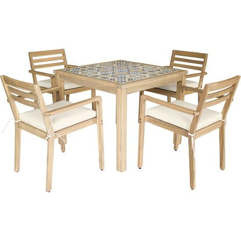 Set aus Gartentisch und -stühlen für 4 Personen aus Akazienholz und Keramik FARO
