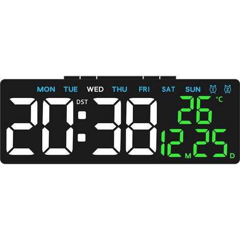 LED Horloge Murale Numérique, Grande Horloge de Bureau Digitale, Température,Date,Alarmes,Luminosité Réglable Pendule Mural,Noir N (1/5)