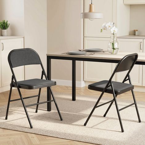 Lot de 2 chaises pliantes, chaises de salle à manger portables, structure en acier, dimensions 45 cm (largeur) x 46 cm (profondeur) x 78 cm (hauteur), noires (1/5)