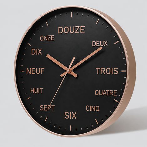 Horloge murale silencieuse à quartz ronde 20 cm fond noir et or rose rose réf 6892 – Livraison gratuite