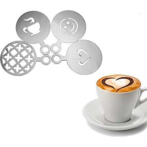 Plantillas reutilizables para decoración de café, 4 piezas, Plantillas, Barista, Arte latte, Figuras en polvo, Plantillas, 12 x 8,5 cm, Accesorio (1/5)