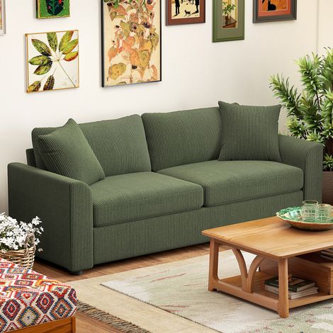 Sofá de 3 Plazas Tapizado en Pana con 2 Almohadas Reposabrazos y Cojín de Muelles 212x80x88 cm Verde (1/5)