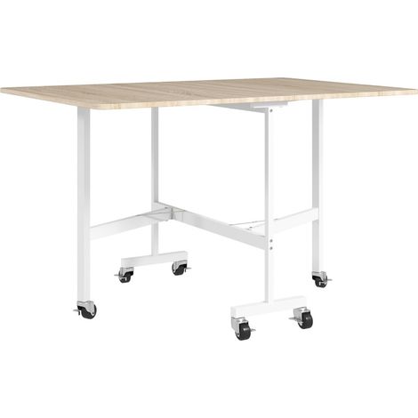 Mesa de comedor plegable extensible de roble para 6 personas con 6 ruedas y frenos (1/5)