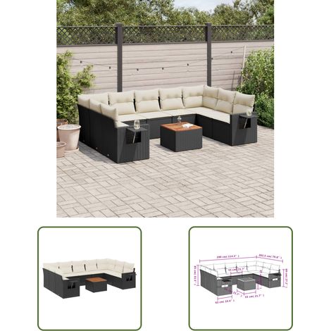 The Living Store 10-tlg. Garten-Sofagarnitur mit Kissen Schwarz Poly Rattan - Gartenmöbel Set - PE-Rattan Möbel - Outdoor Lounge - Esszimmergarnitur - Balkonmöbel (1/3)