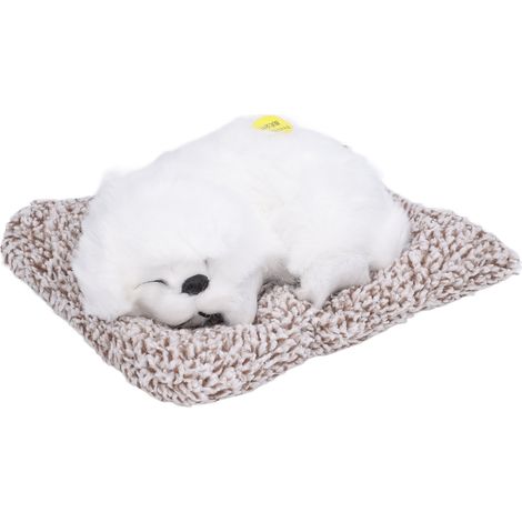Chien endormi réaliste, adorable chiot endormi, jouet pour enfants, décoration, cadeau pour garçons et filles, pékinois blanc (1/5)