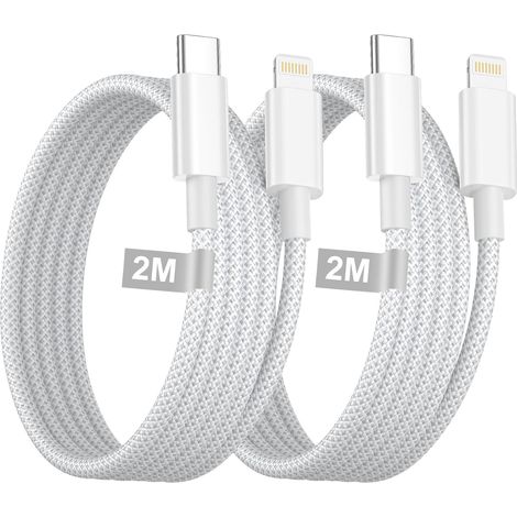 Cable iPhone Cable USB C vers Lightning 2M Lot de 2, cable USB C Lightning Charge Rapide Nylon Tressé Fil cable Chargeur iPhone Apple Certifiés MFi pour iphone 14 Pro Max/13/12/11/X/SE/8/7,iPad (1/5)