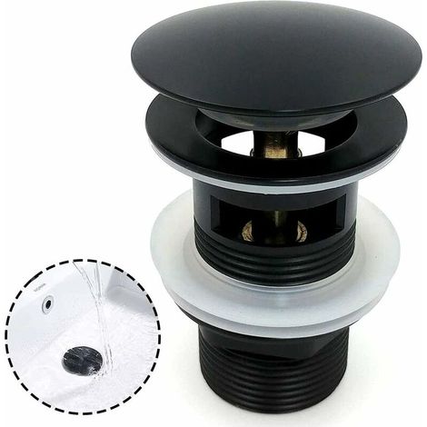 Black Sink Waste Basin, Large Area Pop-Up Chrome Pop-Up Drain, Automatic Pop-Up with Overflow Drain, Copper Pop-Up Spring Stopper Basin Sink for Bathroom, Wash Basin