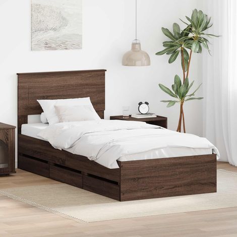 vidaXL Estructura de cama Roble Marrón 75 x 190 cm Madera Ingenieril (1/5)