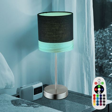 Lampada da tavolo a LED dimmerabile con telecomando e lampada da comodino lampada da tavolo lampada da lettura lampada da camera da letto, cambio colore RGB, nichel opaco, legno tessile, 4W 300lm bian