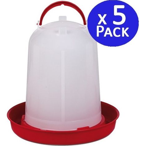 Set di 5 Abbeveratoi per Galline 3 Litri  23x22 cm  Plastica Resistente  Ideale per Terreno o Appenderlo  Senza Piedi  Ross