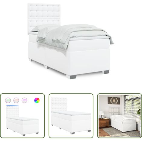 Matelas à ressorts ensachés - Sommier à lattes de lit avec matelas Blanc 100x200cm Similicuir (1/5)