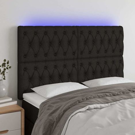 vidaXL Cabecero con luces LED tela negro 144x7x118/128 cm (1/5)