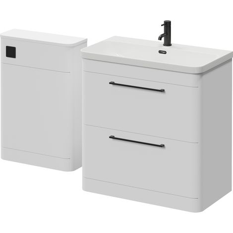 Oslo Gloss White 1350mm Wall Mounted Vanity Unit Toilet Suite with Fina Basin - 1350mm - Matt Black 320mm HandleWithout Jubilee Toilet Pan