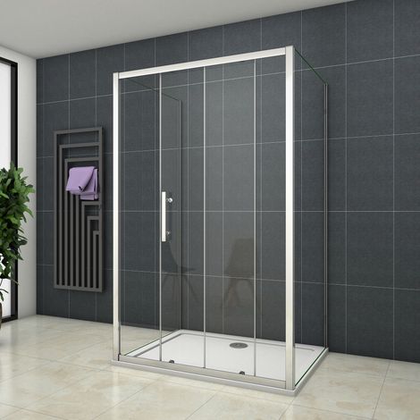 Ocean Sanitaire – Cabine de douche en forme U 120x80x190cm – Porte coulissante 120cm – Verre de sécurité 5mm – Aluminium chromé – Installation murale ouverte