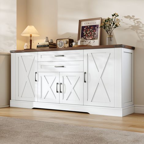 Aparador de cocina con encimera, mueble buffet con 4 puertas y 2 cajones, isla de cocina, mueble para salón, despensa para salón, cocina, comedor, blanco, 160x39x81,5 cm (1/5)