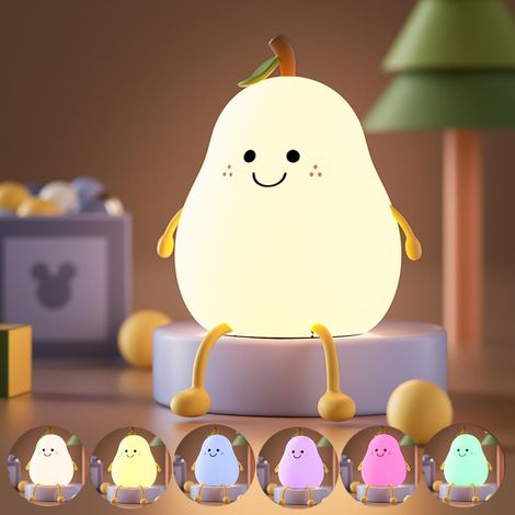 (poire) Veilleuse pour enfants, jolie lampe en forme de poire pour bébé tout-petit et adulte à intensité variable, lampe de chevet en silicone, souple (1/5)