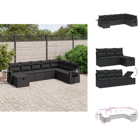 Salon de jardin 8 pcs avec coussins noir résine tressée - Ensemble Salon De Jardin - Mobilier Extérieur - Canapé Jardin - Résine Tressée - Rotin Synthétique (1/4)