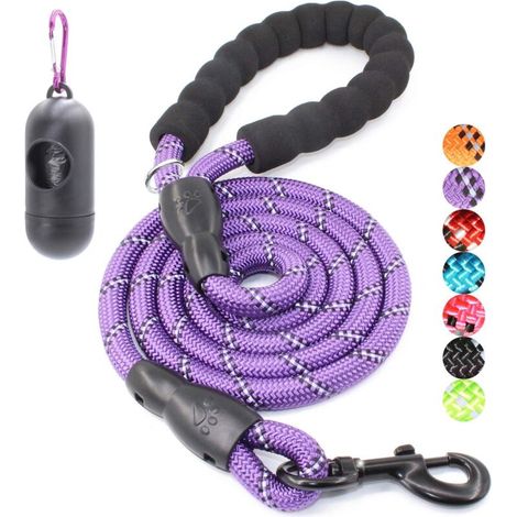 Laisse pour chien avec poignée rembourrée confortable et cordon hautement réfléchissant pour chiens de petite, moyenne et grande taille (violet) (1/5)