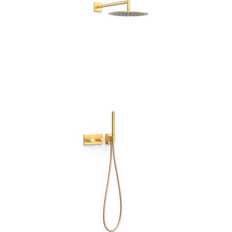 TRES 30735204OM B-SYSTEM Kit de Grifo Termostático Empotrado de 2 Vías Ducha Color Oro Mate 24K - ref: 30735204OM