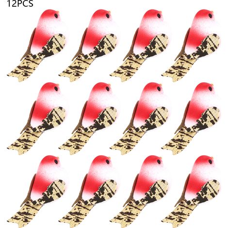 12 pièces d'oiseaux rouges artificiels distinctifs pour décoration jardin maison, simulation réaliste, accessoires décoratifs extérieurs. (1/5)