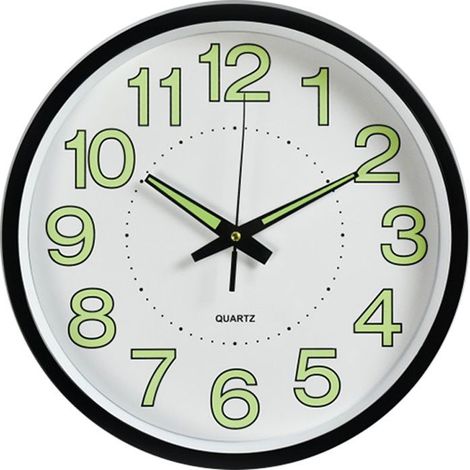 Orologio al quarzo, silenzioso, ben fatto, preciso, facile da installare, con funzione luce, 12 pollici, nero (batterie non incluse). (1/4)