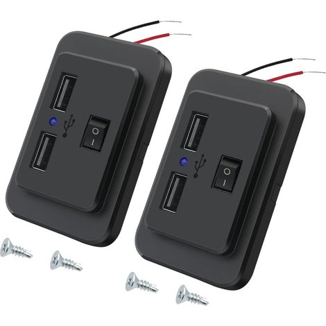 2Pcs Prise de Chargeur de Voiture Double USB 4.8A avec Interrupteur,12V/24V Panneau de USB Commande Prise Charge Rapide avec LED pour Voiture Marine Camion Camping-Car SUV (1/5)