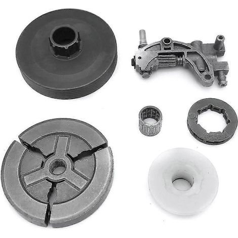 Kit d'embrayage, pignon, tambour et jante pour tronçonneuse chinoise 4500, 5200, 5800 (45 cc, 52 cc, 58 cc), pompe à huile et engrenages. (1/5)
