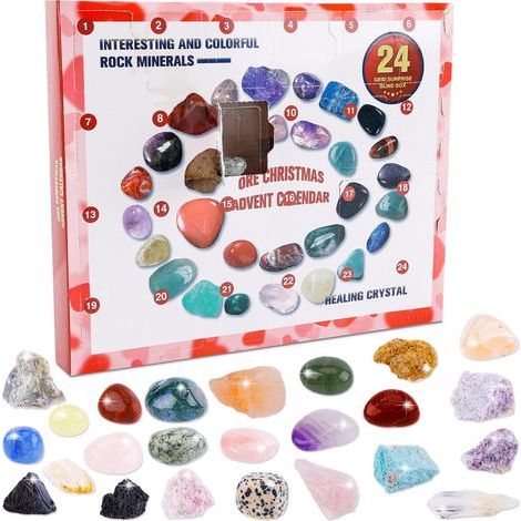 Ciel-Calendrier de l'Avent Pierres Précieuses, Calendrier de l'Avent de Noël Minerai Gemstone 24 Pierres Précieuses à Ouvrir Chaque Jour Calendrier de Noël Compte à Rebours Jouets Filles Garçons (1/5)