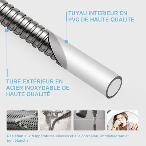 Flexible Douche 5m Inox, Anti-Torsion Haute Pression, Raccord Universel, Gris Nickel (1/4)