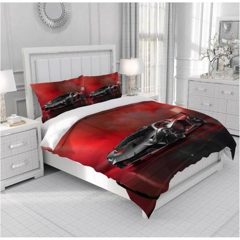 Housse de Couette rouge Voiture de Course 140×200 cm,Linge de Lit pour Enfants,Motif Voiture de Sport 3D - 2SC (1/4)